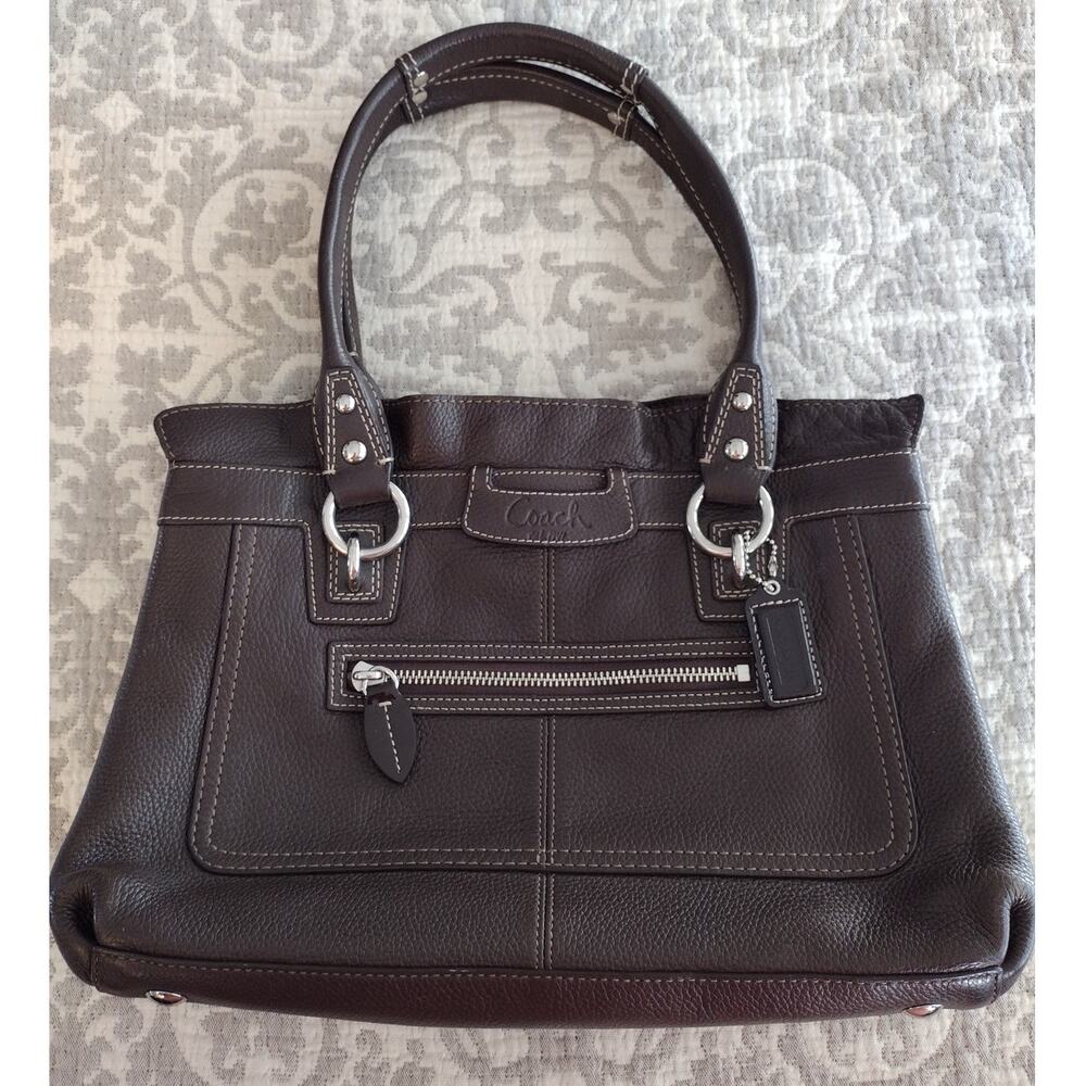 Coach Vintage Y2K Brown Pebble Leather Penelope Shopper Tote Carryall Purse Bag
